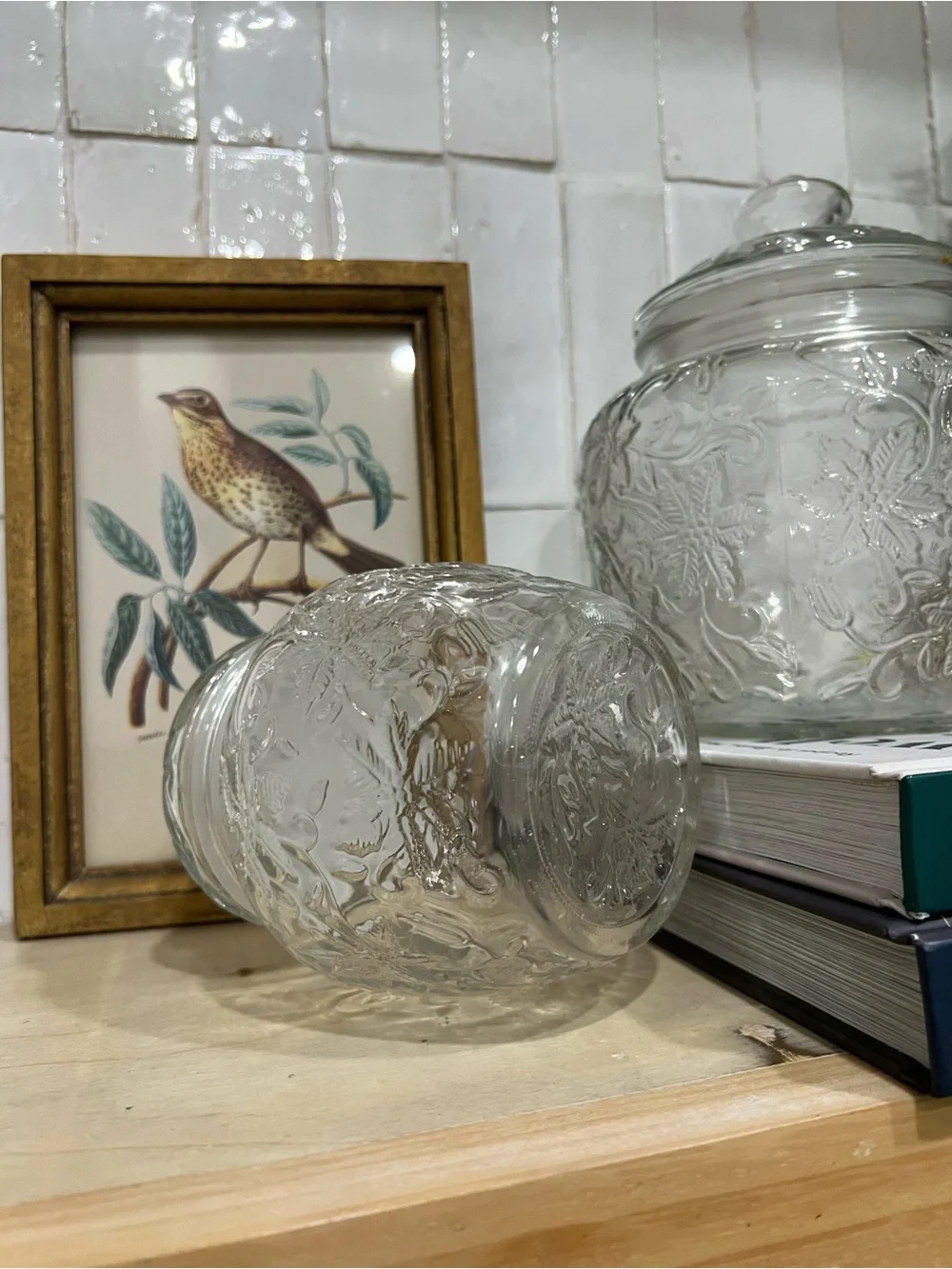 Vintage Princess House Clear Embossed Glass Canisters with Lid